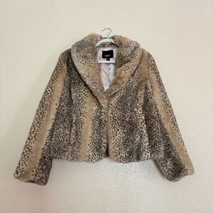 Massimo Leopard Print Faux Fur Jacket